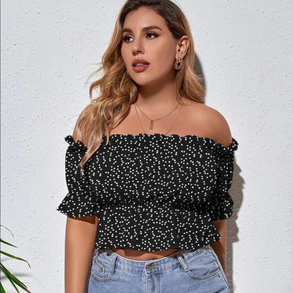 SHEIN Plus Peplum Heart Print Confetti Blouse